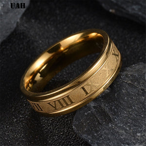 UAH 6 mm 316L Stainless Steel Wedding Band Ring Roman Numerals Gold Black Cool Punk Rings for Men Women Fashion Jewelry