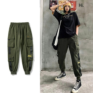 Pantalones de chándal de cintura elástica para mujer, ropa de calle de estilo coreano, holgados, Hip Hop, Harajuku, color negro, para verano y otoño