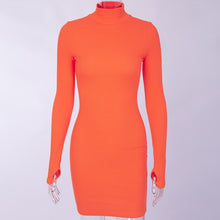 Load image into Gallery viewer, WannaThis Turtleneck Long Sleeve Skinny Mini Dress Women Autumn New  Cotton Solid Elastic Dresses 4 Color Bodycon Casual Orange
