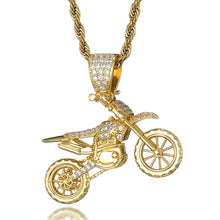 Load image into Gallery viewer, HIP Hop Full AAA Iced Out Bling CZ Cubic Zircon Copper Motorcycle Pendants &amp; Necklaces For Men Jewelry With Tennis Chain
