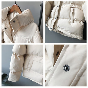 fashion solid women&#39;s winter down jacket stand collar short single-breasted coat preppy style parka ladies chic outwear female