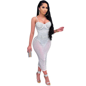 Cutubly Short Sequin Dress For Women With Bodysuit Midi Club Autumn Night Party Women&#39;S Diamond Summer Dress See Though Dresses