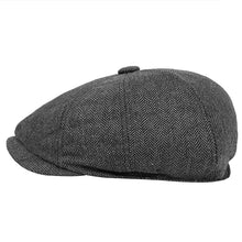 Load image into Gallery viewer, Men beret vintage Herringbone Gatsby Tweed hat Newsboy Beret Hat spring Flat Peaked Beret Hats
