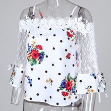 Load image into Gallery viewer, 2020 Autumn Women Elegant Stylish Party Top Female Fashion Basic Casual Shirt Cold Shoulder Mesh Insert Dots Floral Print Blouse
