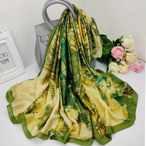 Luxury Brands Women Silk Scarf Female Plaid Printed Scarves Ladies Beach Sunscreen Wrap Chiffon Shawl Bandanna Foulard Muffler