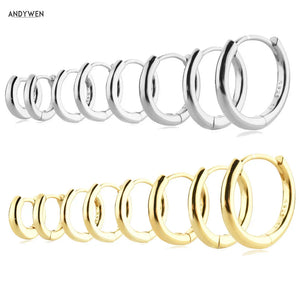 ANDYWEN 925 Sterling Silver Gold 5mm -12mm Plain Thick Huggies Size Circle Hoop Luxury Jewelry 2021 Women Wedding Gift Jewels