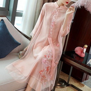 Qipao Hanfu Modified Dress in the Early Autumn of 2019 New Type Liuzhou Heavy Embroidery Collar Seven-Sleeve Chinese Style Women
