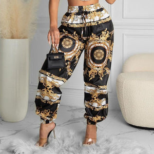 2022 Summer Women Black Clubwear Two Piece Suit Sets Sleeveless Scarf Print Crop Top &amp; High Waist Casual Long Pants Set