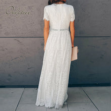 Load image into Gallery viewer, Ordifree 2022 Summer Vintage Women Maxi Party Dress Short Sleeve White Lace Long Tunic Beach Dress Vocation Holiday Clothes
