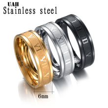 Load image into Gallery viewer, UAH 6 mm 316L Stainless Steel Wedding Band Ring Roman Numerals Gold Black Cool Punk Rings for Men Women Fashion Jewelry
