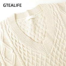 Load image into Gallery viewer, Gtealife Women Vest Simple All-match Style V-neck Knitted Sweater Leisure Student Sleeveless Female Vintage sweater waistcoat
