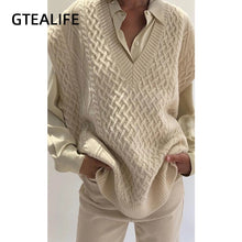 Load image into Gallery viewer, Gtealife Women Vest Simple All-match Style V-neck Knitted Sweater Leisure Student Sleeveless Female Vintage sweater waistcoat
