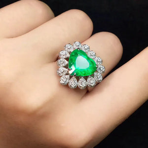 9K Gold ring Lab Created 5ct Emerald and Moissanite Diamond Ring With national certificate Em-022