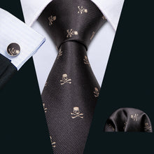 Load image into Gallery viewer, Brown Skull Fashion Men Tie Necktie Gravat Handkerchief Cufflinks Set Silk Ties For Men Suit Party  Business Gift Barry.Wang
