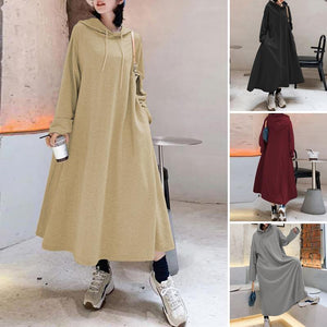 Fashion Hooded Hoodies Dress Women Autumn Sweatshirts 2023 ZANZEA Casual Long Sleeve Maxi Vestidos Female Solid Robe