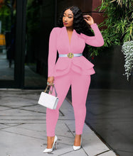 Load image into Gallery viewer, New Women Winter Women&#39;s Set Tracksuit Full Sleeve Ruffles Blazers Pencil Pants Suit Two Piece Set Office Lady Outfits Uniform
