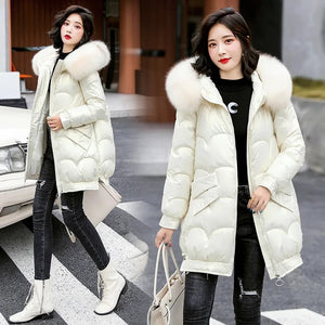 Women Winter Jacket Parkas 2021 New Fashion Fur Collar Hooded Thick Warm Parkas Casual Female Long Snow Wear Coat Outwear