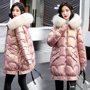 Women Winter Jacket Parkas 2021 New Fashion Fur Collar Hooded Thick Warm Parkas Casual Female Long Snow Wear Coat Outwear