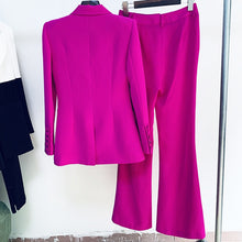 Load image into Gallery viewer, HIGH QUALITY Newest 2023 Runway Designer Suit Set Women&#39;s Single Button Blazer Flare Pants Suit Fluorescent Purple
