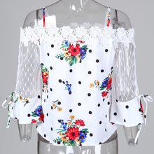 Load image into Gallery viewer, 2020 Autumn Women Elegant Stylish Party Top Female Fashion Basic Casual Shirt Cold Shoulder Mesh Insert Dots Floral Print Blouse
