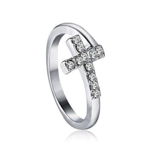 Load image into Gallery viewer, 1PC Silver Color Alloy Rhinestone Cross Ring Geometric Heart Adjustable Opening Rings For Women Fashion Jewelry Gift
