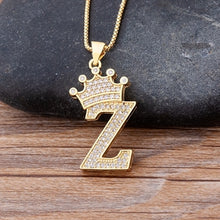 Load image into Gallery viewer, Nidin New Luxury Copper Zircon A-Z Crown Alphabet Pendant Chain Necklace Hip-Hop Style Fashion Woman Man Initial Name Jewelry

