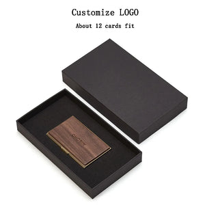 Amgoth Customize Business Card Holder Wood ID Wallet Card Case For Women Men Metal Credit Card Box