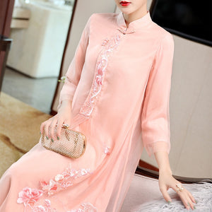 Qipao Hanfu Modified Dress in the Early Autumn of 2019 New Type Liuzhou Heavy Embroidery Collar Seven-Sleeve Chinese Style Women