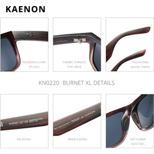 KAENON Outside Polarized Men Sunglasses Square BURNET XL Anti-Glare Sun Glasses TR90 Material Frame 1.1mm Enhanced Lens CE