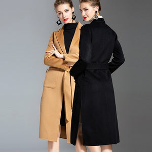 European and American water wave cashmere coat women&#39;s 2019 new medium and long winter wool coat double-sided women&#39;s cloth coat