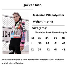 Load image into Gallery viewer, LORDLDS Cropped Leather Jackets Women Hip hop Colorful Studded Coat New Spring Ladies Motorcycle Punk Cropped Jacket with belt
