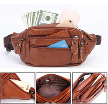 Load image into Gallery viewer, Fashion Men Genuine Leather Fanny Bag for Phone Pouch Male Leather Messenger Bags Brand Fanny Pack Male Travel Waist Bag Men
