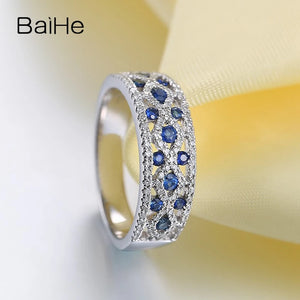 BAIHE Solid 18K White Gold 0.17CT Natural Sapphire Diamond ring for men women Engagement Wedding Fine Jewelry anillos bague