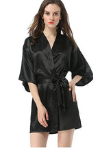 Load image into Gallery viewer, New Black Chinese Women&#39;s Faux Silk Robe Bath Gown Hot Sale Kimono Yukata Bathrobe Solid Color Sleepwear S M L XL XXL NB032
