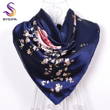 Load image into Gallery viewer, [BYSIFA] Navy Blue Chinese Roses Large Square Scarves New Female Elegant Large Silk Scarf Fashion Ladies Accessories 90*90cm
