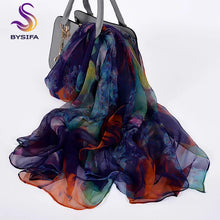 Load image into Gallery viewer, [BYSIFA] Ladies Silk Scarf Shawl New Long Scarves Fashion Brand Scarves Elegant Purple Blue Neck Scarf Beach Shawl Cover-ups
