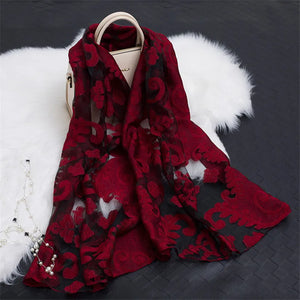 2019 hot sale silk scarf womens summer breeze lightweight sheer wrap and shawls bandana beach organza gauze lace hollow scarf