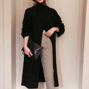 2021 Korean Style Turtleneck Long fall winter Sweater Dress Side split Female Pullover mujer sueteres