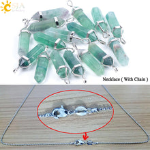 Load image into Gallery viewer, CSJA Fluorite Necklaces Crystal Pendants Suspension Natural Gem Stone Quartz Bullet Hexagonal Pendulum Reiki Chakra pendulo E546
