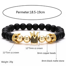 Load image into Gallery viewer, 2022 Fashion Micro CZ King crown charm bracelet handmade stretch men&#39;s 8mm Copper beads women bracelet bangle jewelry
