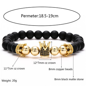 2022 Fashion Micro CZ King crown charm bracelet handmade stretch men's 8mm Copper beads women bracelet bangle jewelry