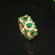 Load image into Gallery viewer, 100%  18K Gold    Lab Created Emerald and  Moissanite  Diamond Ring   With national certificate
