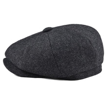 Load image into Gallery viewer, BOTVELA Tweed Wool 8 piece Black Herringbone Newsboy Cap Men Classic 8-Quarter Panel Style Flat Caps Women Beret Hat
