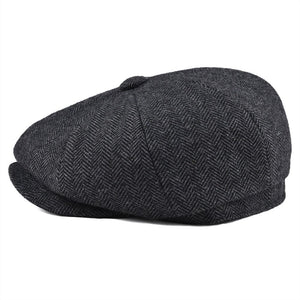 BOTVELA Tweed Wool 8 piece Black Herringbone Newsboy Cap Men Classic 8-Quarter Panel Style Flat Caps Women Beret Hat