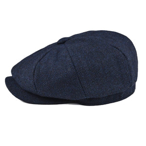 BOTVELA Wool Tweed Navy Blue Herringbone Newsboy Cap Men 8-Quarter Panel Cabbie Flat Caps Women Driver Beret Hat