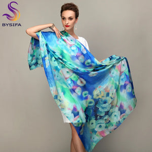 2016 Winter Fashion Women's Scarf Hot Sale Mulberry Silk Scarves Shawl Female Long Silk Scarf Blue and Coffee 180*110cm