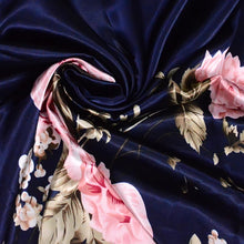 Load image into Gallery viewer, [BYSIFA] Navy Blue Chinese Roses Large Square Scarves New Female Elegant Large Silk Scarf Fashion Ladies Accessories 90*90cm
