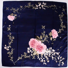 Load image into Gallery viewer, [BYSIFA] Navy Blue Chinese Roses Large Square Scarves New Female Elegant Large Silk Scarf Fashion Ladies Accessories 90*90cm
