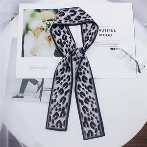 2023 New Leopard Print Scarf Women Scarf Skinny Silk Scarf Small Handle Bag Ribbons Female Neckerchief Head Scarves & Wraps