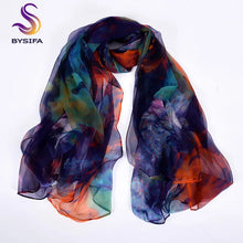 Load image into Gallery viewer, [BYSIFA] Ladies Silk Scarf Shawl New Long Scarves Fashion Brand Scarves Elegant Purple Blue Neck Scarf Beach Shawl Cover-ups
